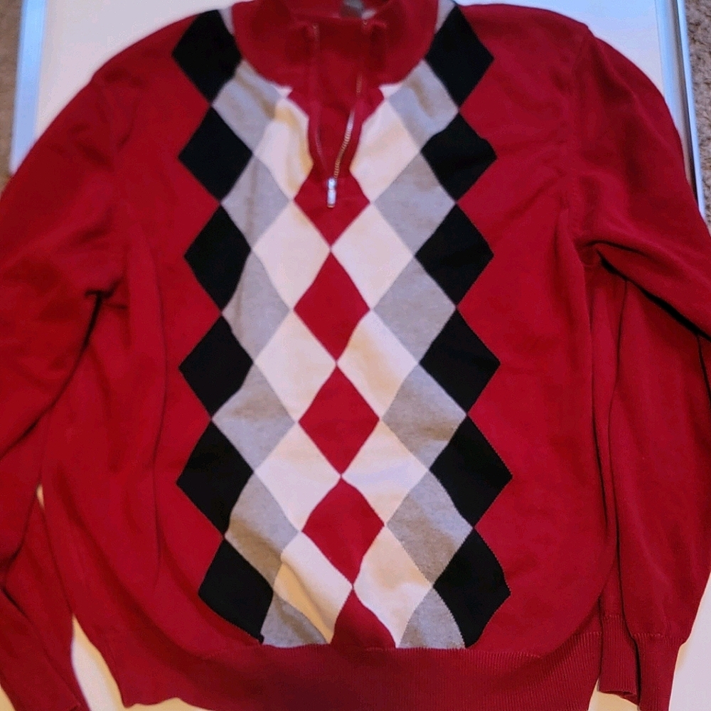 Multi-colored Zip-Top Argyle Sweater